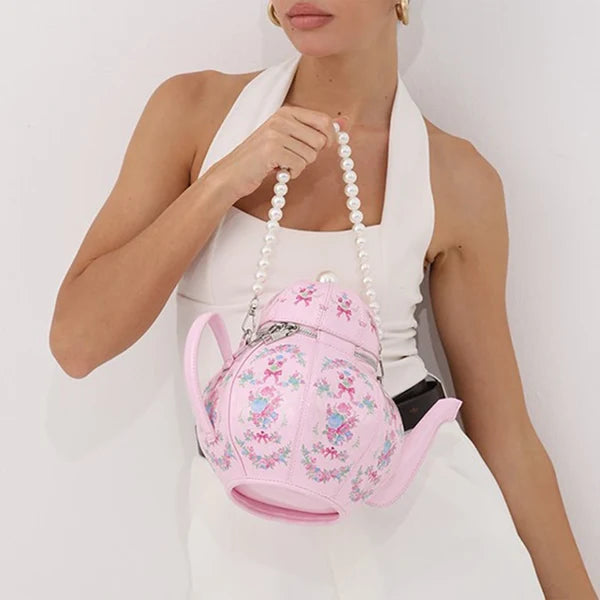 Vintage Teapot Pearl Chain Handbag
